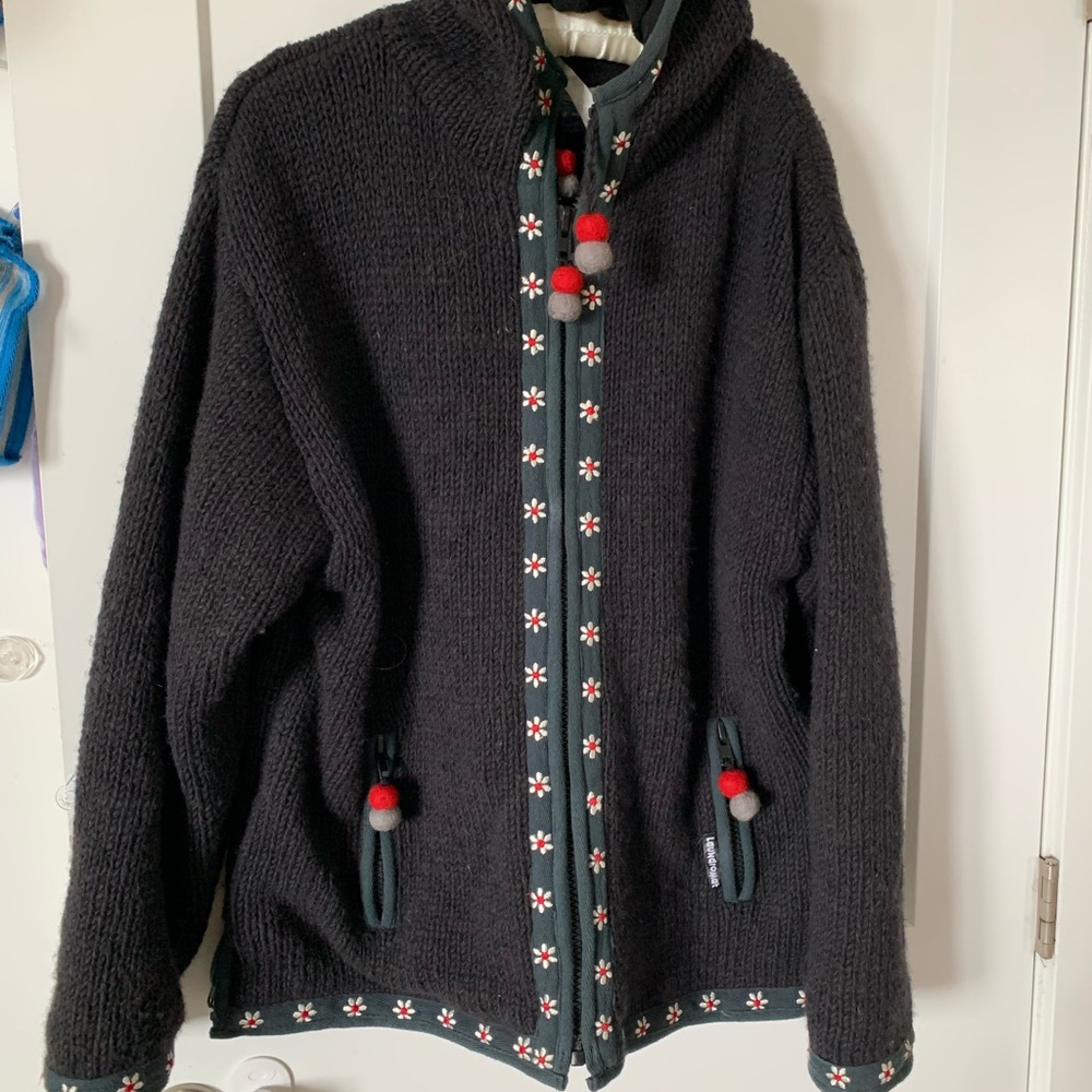 Laundromat Womens Wool Full Zip Sweater Hoodie Size Xlarge color dark blue